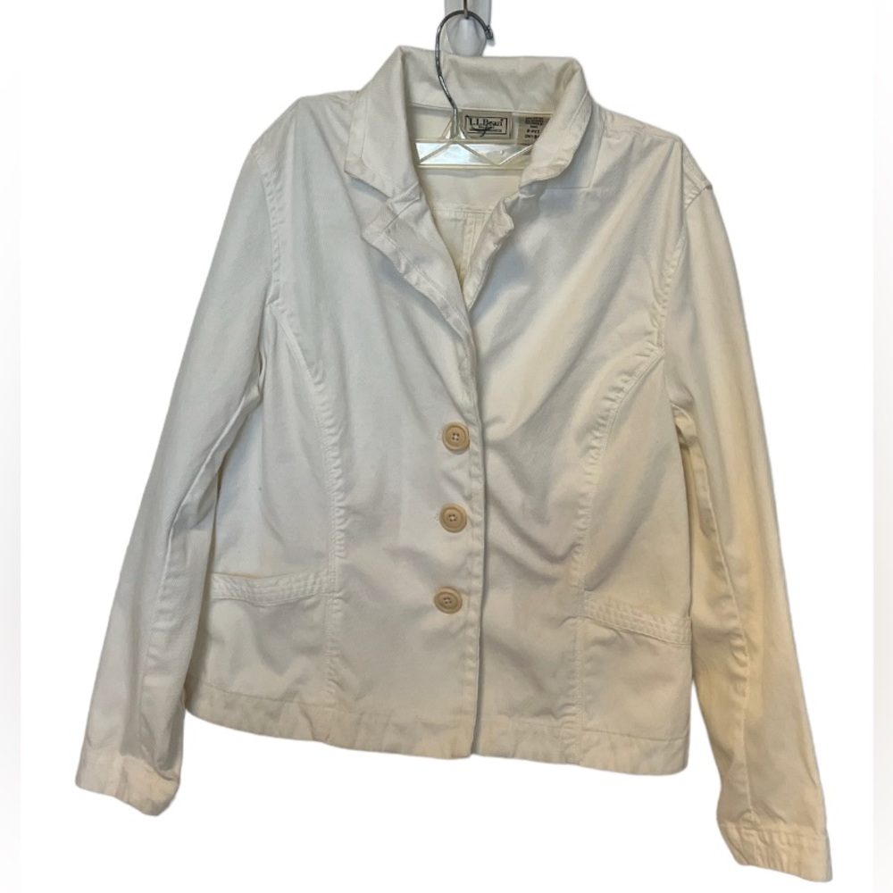 LL Bean Button Down Long Sleeve Lightweight Ribbed Jacket Oatmeal size 8